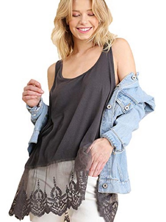 Umgee Tops - Umgee Black Sleeveless Lace Extender Tank- Black